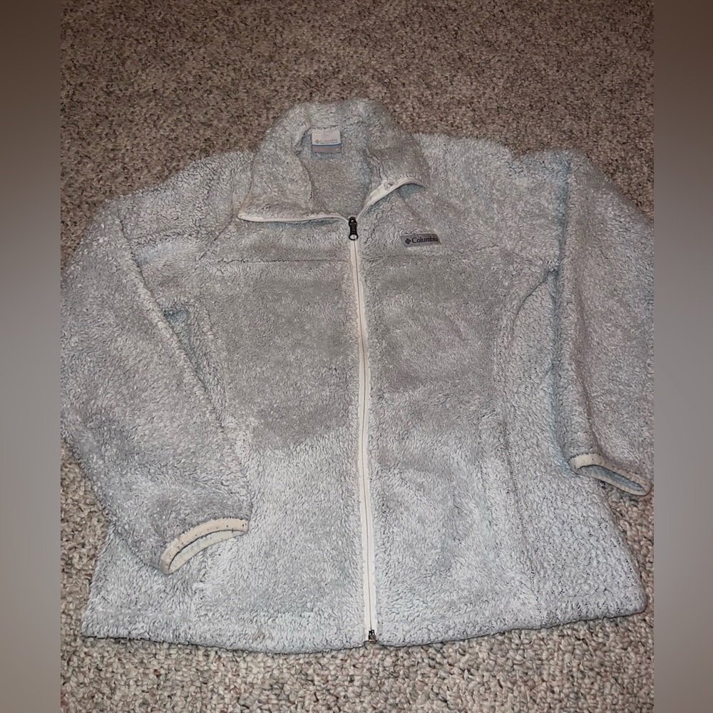 white/ light gray columbia zip up size medium